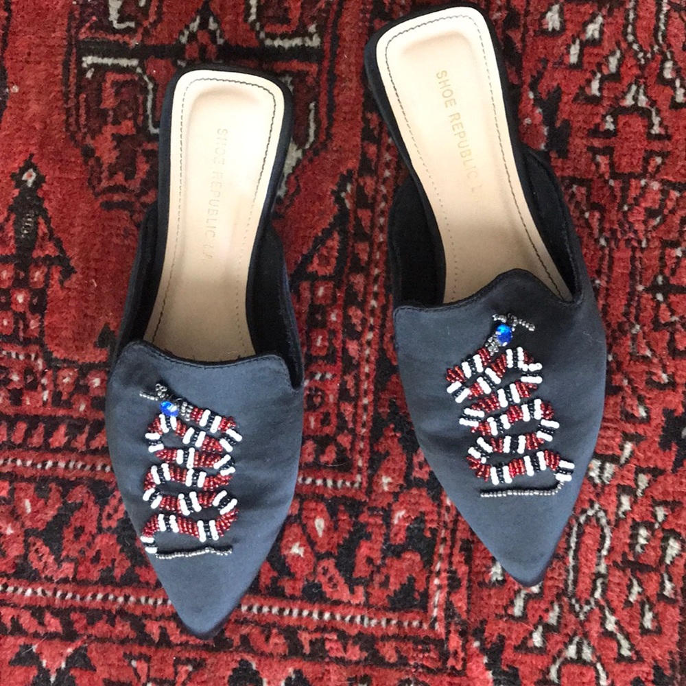 Beaded Satin Serpent Slides